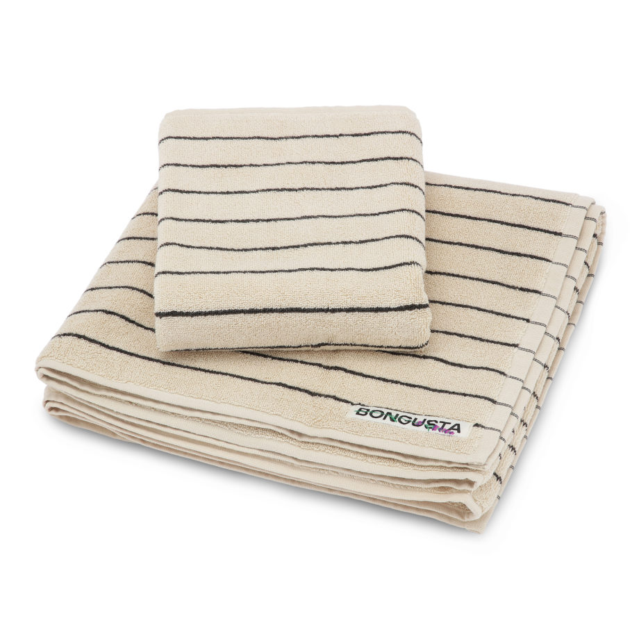 Naram bath towels (6 color combinations) creme & ink (thin stripe)